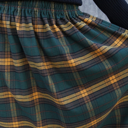 【即納】播州織 高品質 ネルチェック ギャザースカート（エバーグリーン）両面起毛 5枚目の画像
