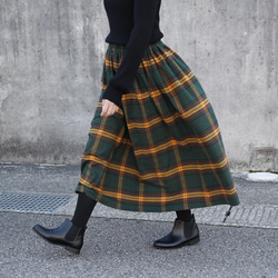 【即納】播州織 高品質 ネルチェック ギャザースカート（エバーグリーン）両面起毛 9枚目の画像