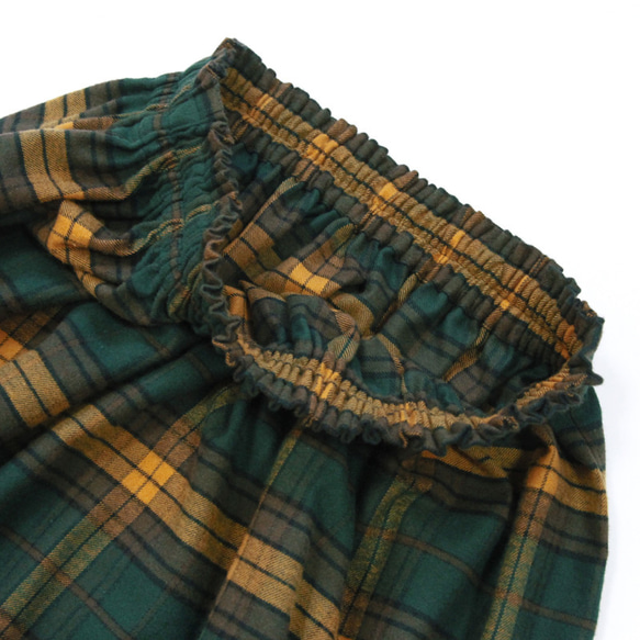 【即納】播州織 高品質 ネルチェック ギャザースカート（エバーグリーン）両面起毛 10枚目の画像