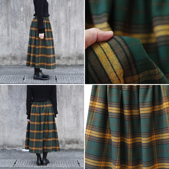 【即納】播州織 高品質 ネルチェック ギャザースカート（エバーグリーン）両面起毛 8枚目の画像