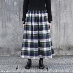 播州織 高品質 ネルチェック ギャザースカート（ドレスゴードン）ポケット 両面起毛 1枚目の画像