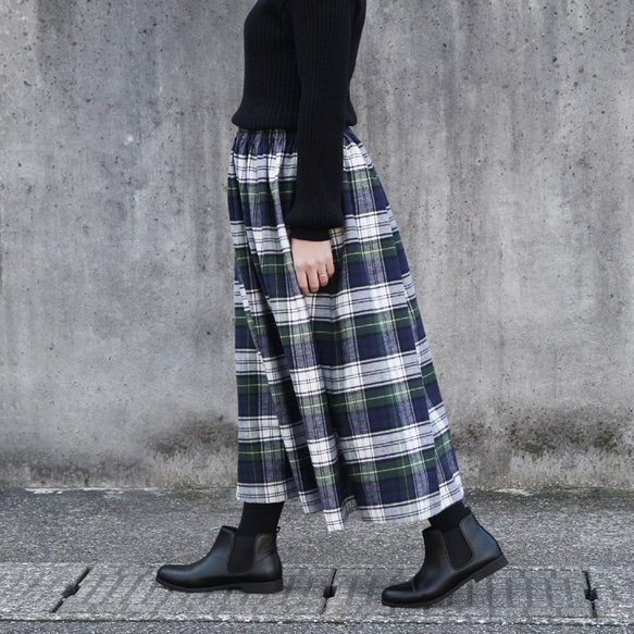 播州織 高品質 ネルチェック ギャザースカート（ドレスゴードン）ポケット 両面起毛 3枚目の画像