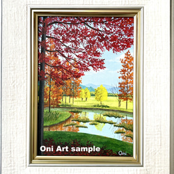 チューリップの咲く公園」透明水彩画 原画 風景画 額縁付 F4サイズ