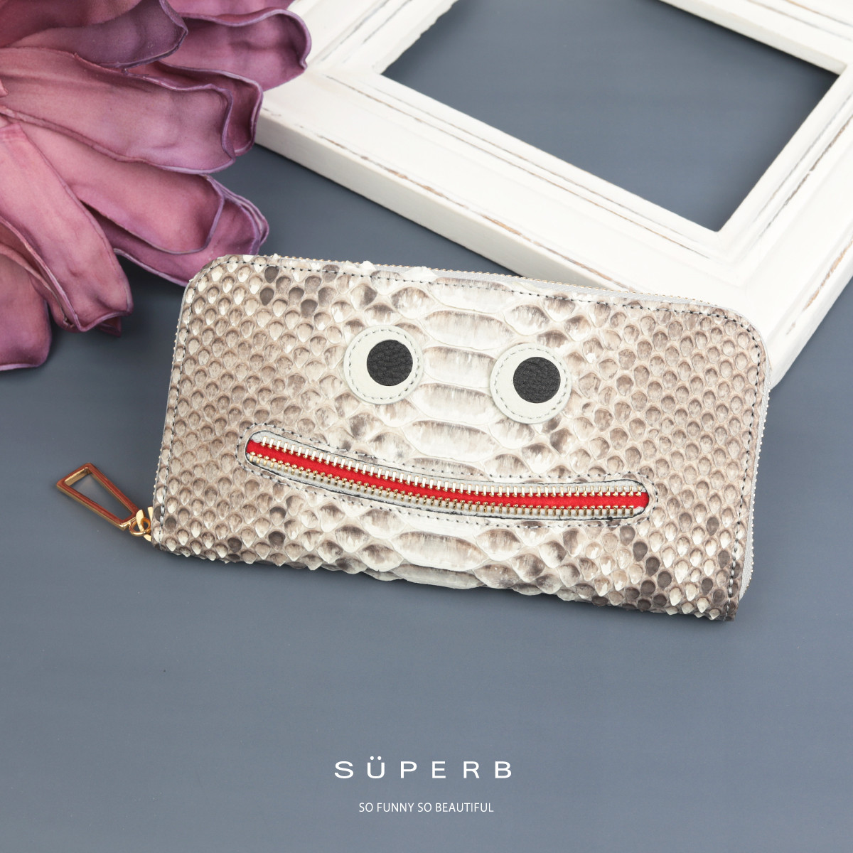 【パイソンニッコリ長財布/全11色】ダイヤモンドパイソンレザー思わず誰かに見せたくなるモンスター財布/長財布