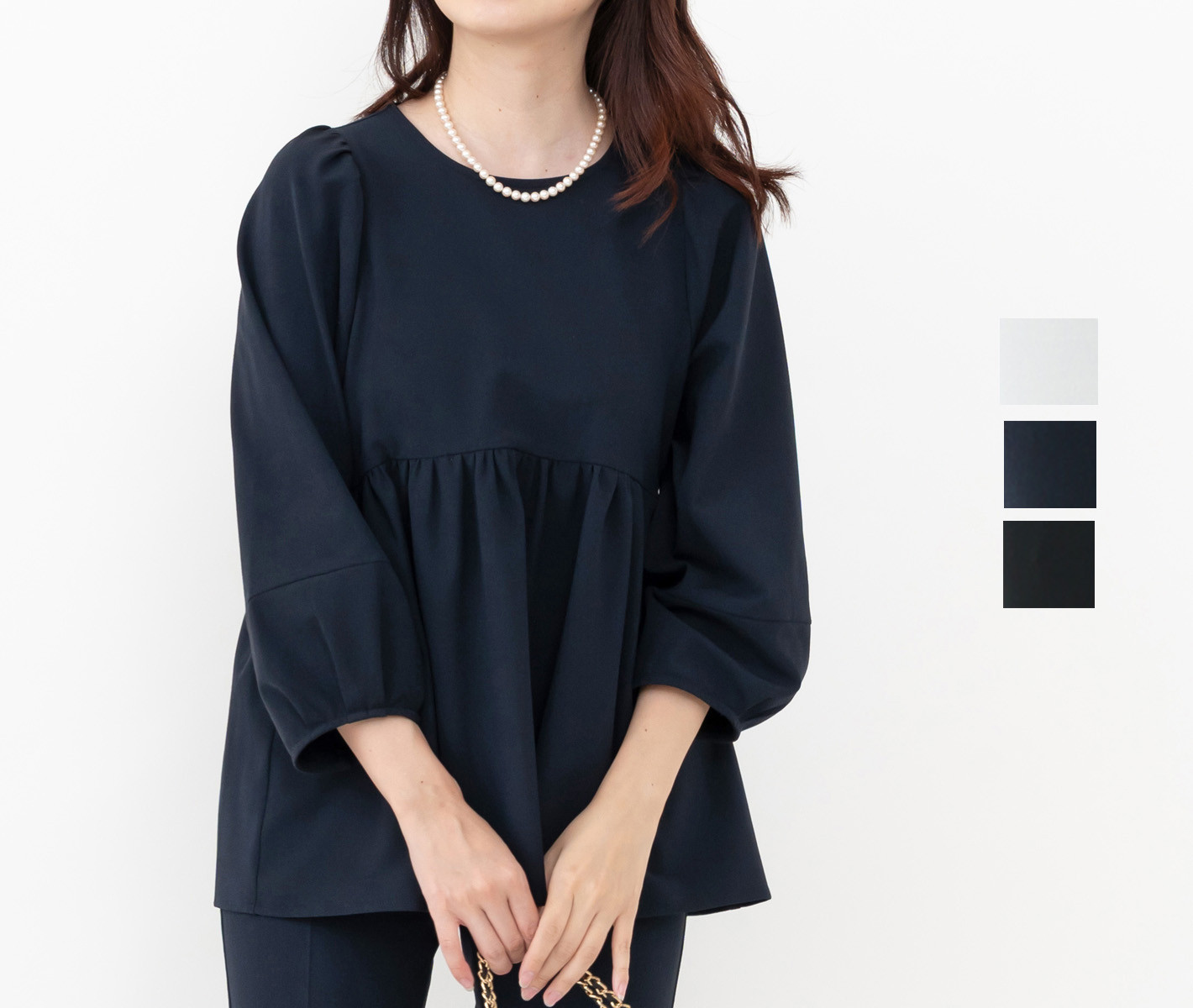 卒業式 入学式 フォーマル 【尾州産モナルーチェ】たっぷりギャザーのランタンスリーブプルオーバー 7,585円