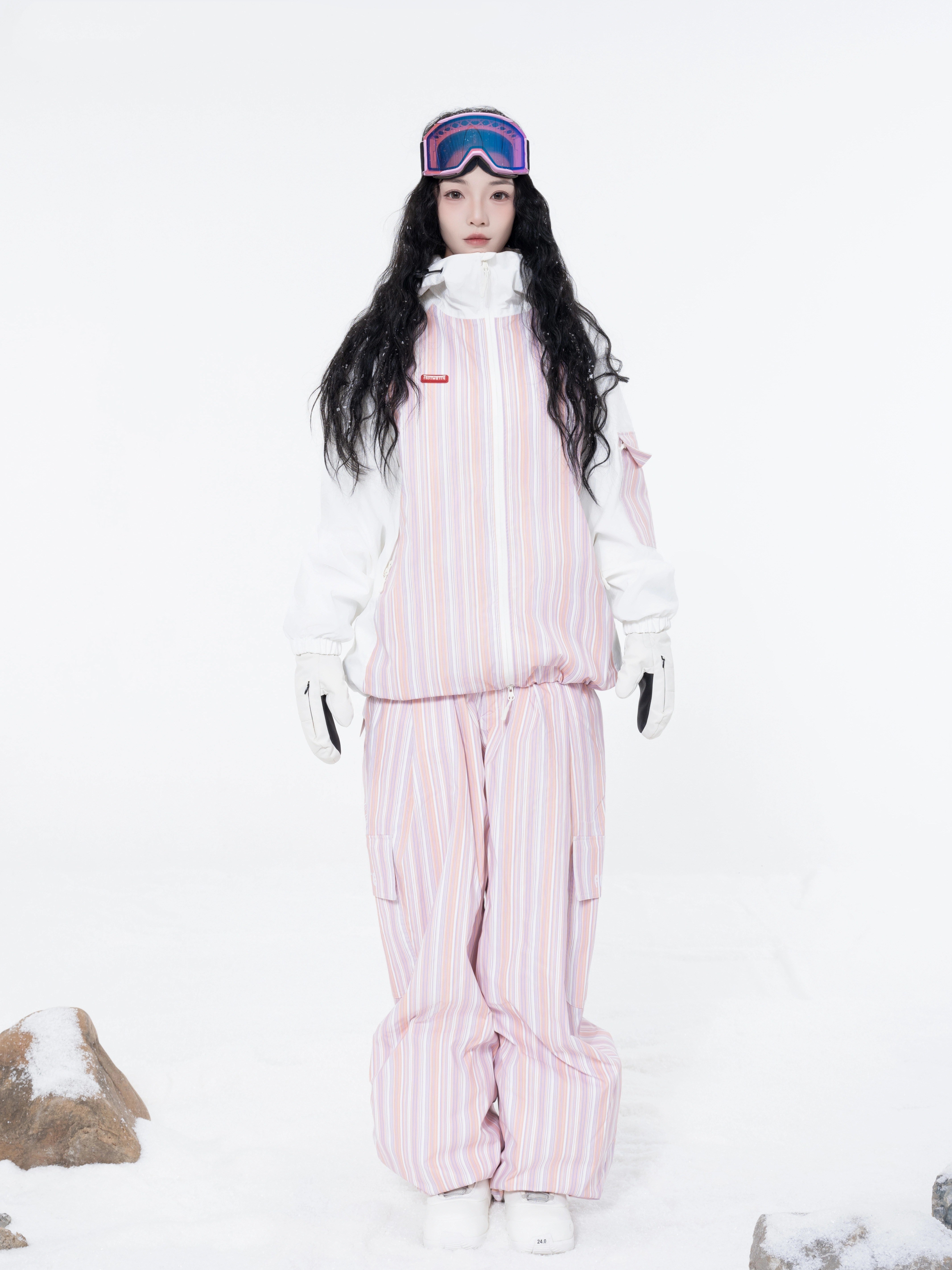25-26 スノーボードウェア 上下セット ピンク ストライプ メンズ レディース ジャケット パンツ SK005