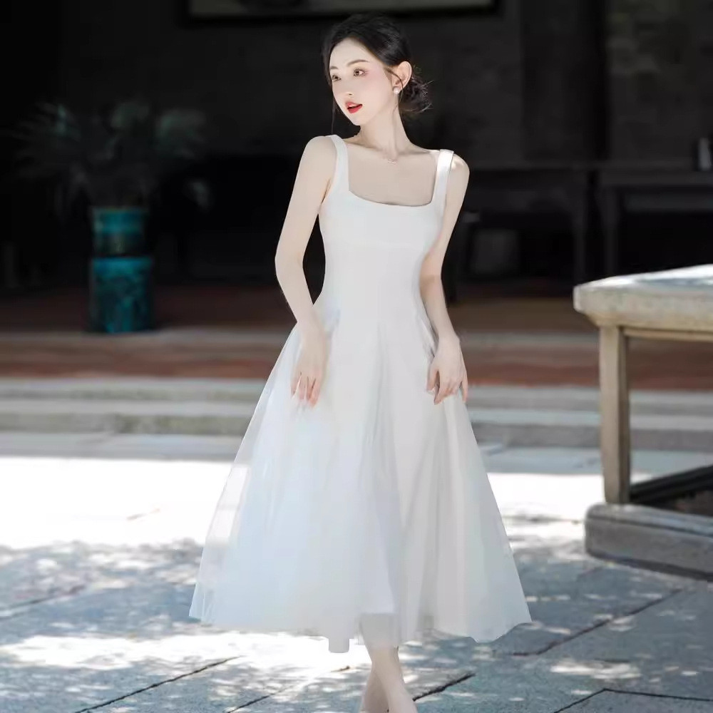 高級感 白 黒 ウェディングドレス シンプル プリンセス 花嫁 誕生日 成人式 演奏会 二次会 前撮り HL569