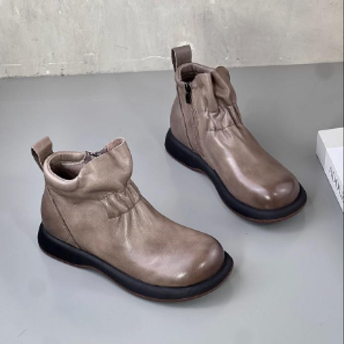 レトロなショートブーツレディースフラット本革英国風マーチンブーツ2025秋冬ソフトボトムレディースブーツ