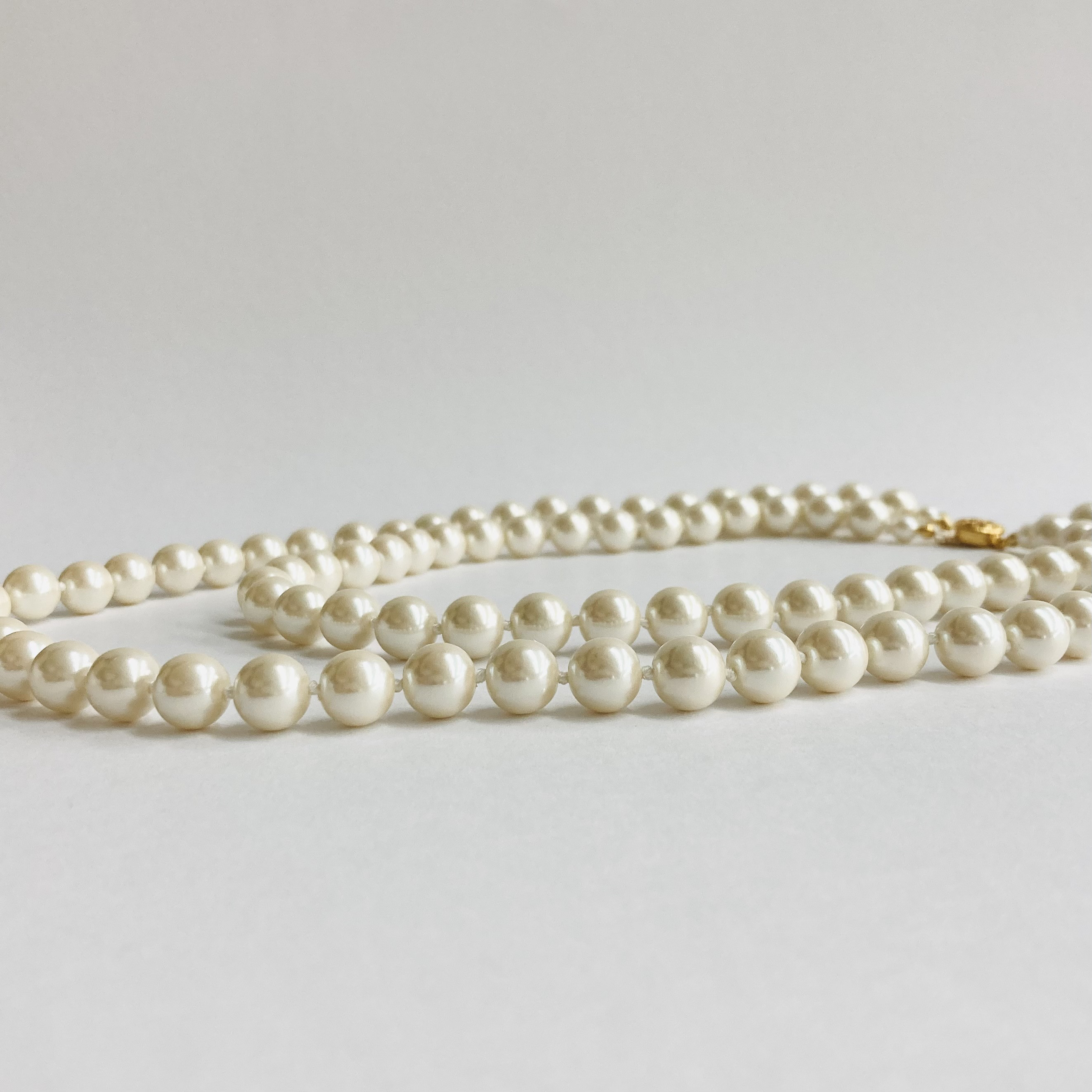 樹脂パール2連オールノットネックレスM/10mm約44/62cm/クリームツートン/G/made in japan