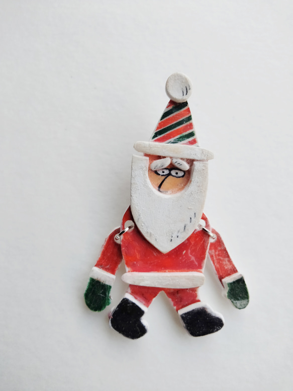 『じいじ、じーっ』クリスマスブローチ　クリスマスツリー　オーナメント　ストライプ 2枚目の画像