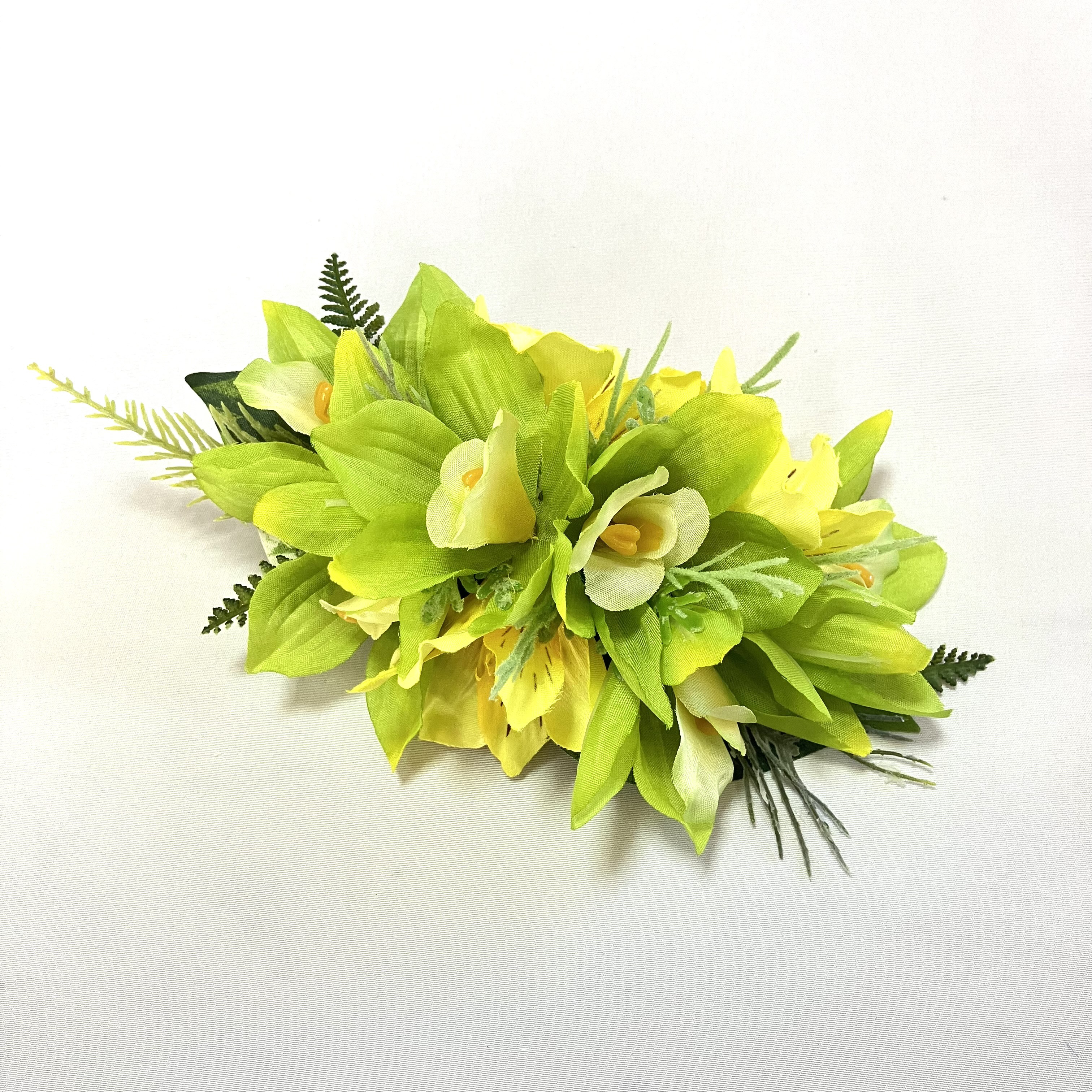 爽やかなシンビジューム＆アルストロメリア/フラダンス髪飾り/ブライダル/アーティシャルフラワー/和装/グリーン