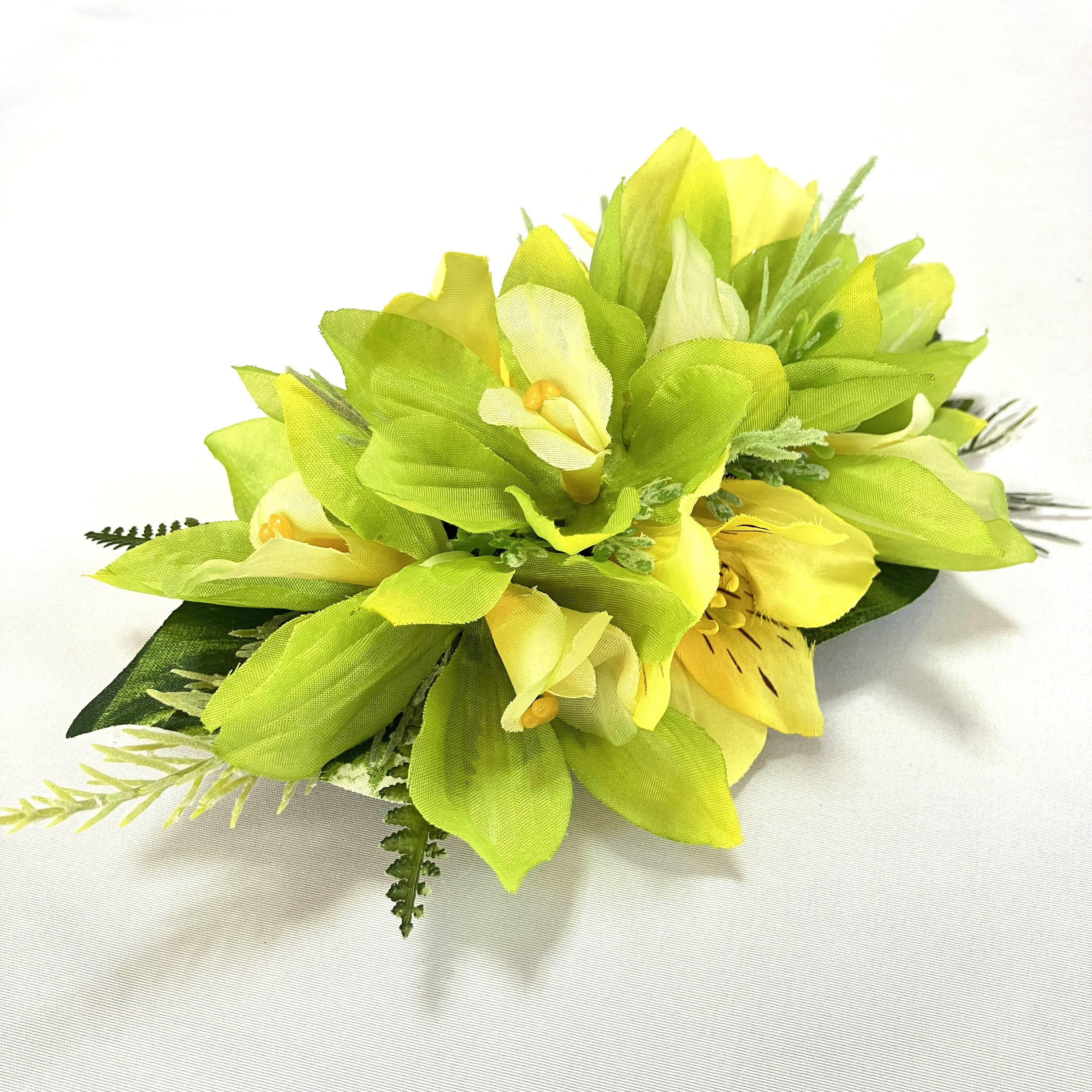 爽やかなシンビジューム＆アルストロメリア/フラダンス髪飾り/ブライダル/アーティシャルフラワー/和装/グリーン