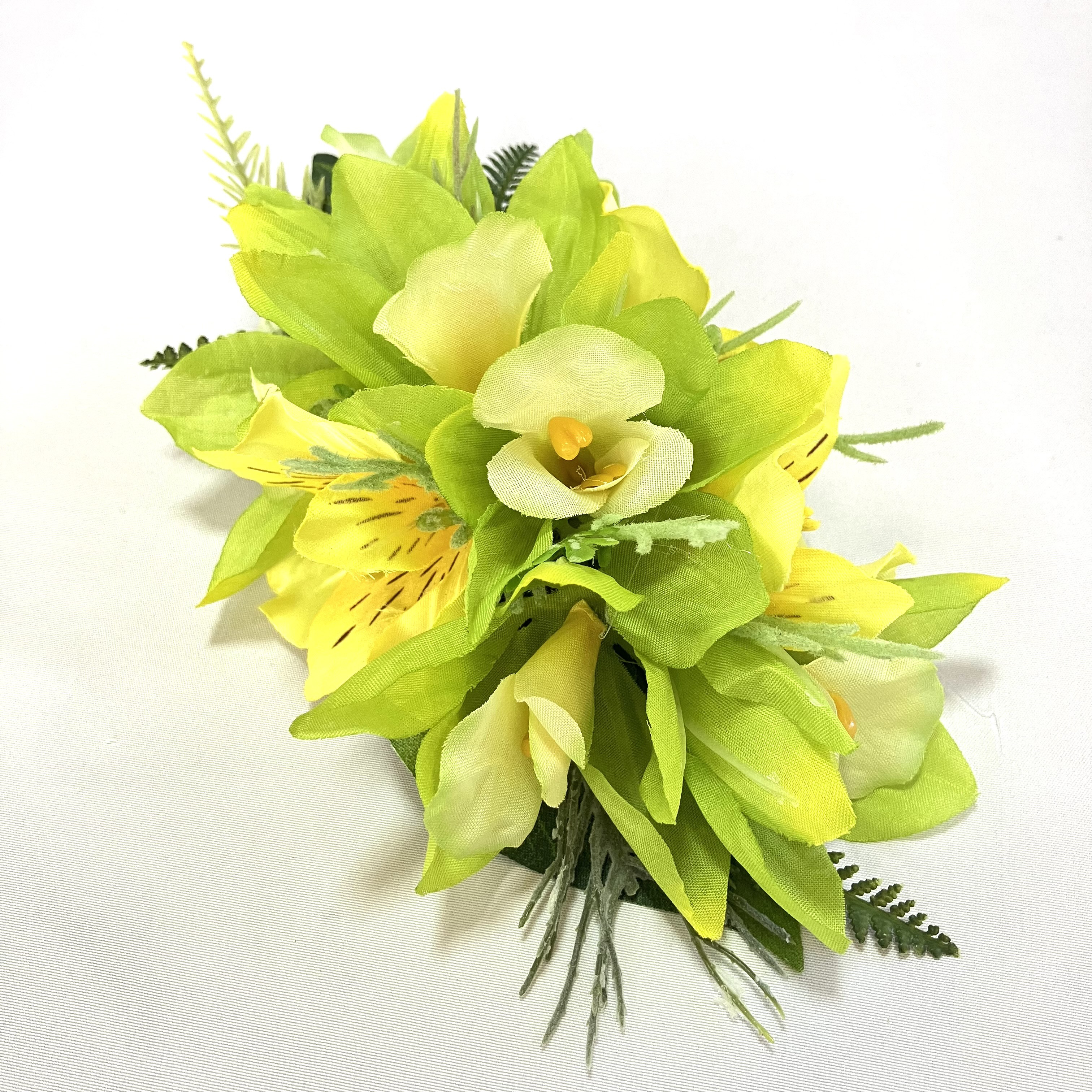 爽やかなシンビジューム＆アルストロメリア/フラダンス髪飾り/ブライダル/アーティシャルフラワー/和装/グリーン