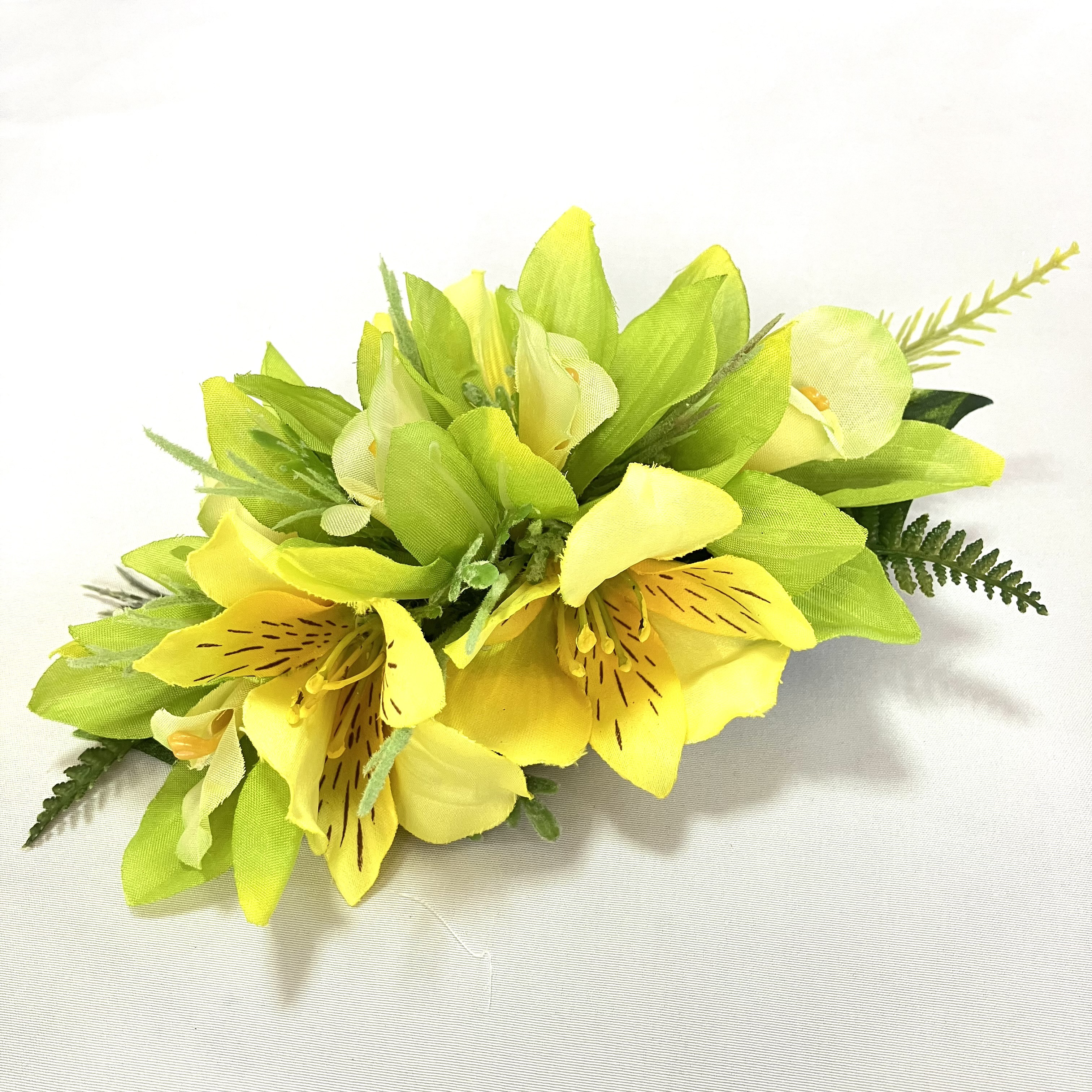 爽やかなシンビジューム＆アルストロメリア/フラダンス髪飾り/ブライダル/アーティシャルフラワー/和装/グリーン