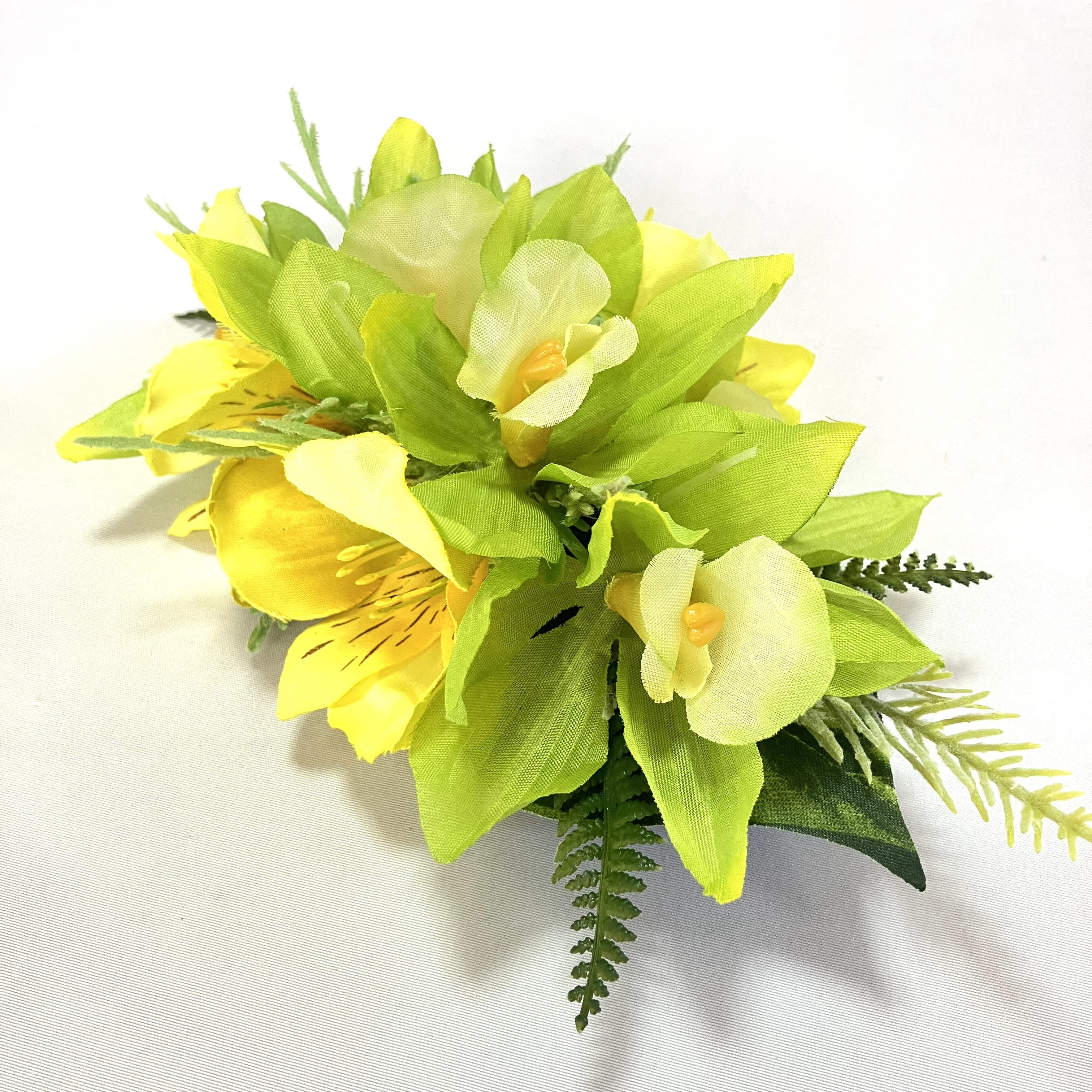 爽やかなシンビジューム＆アルストロメリア/フラダンス髪飾り/ブライダル/アーティシャルフラワー/和装/グリーン