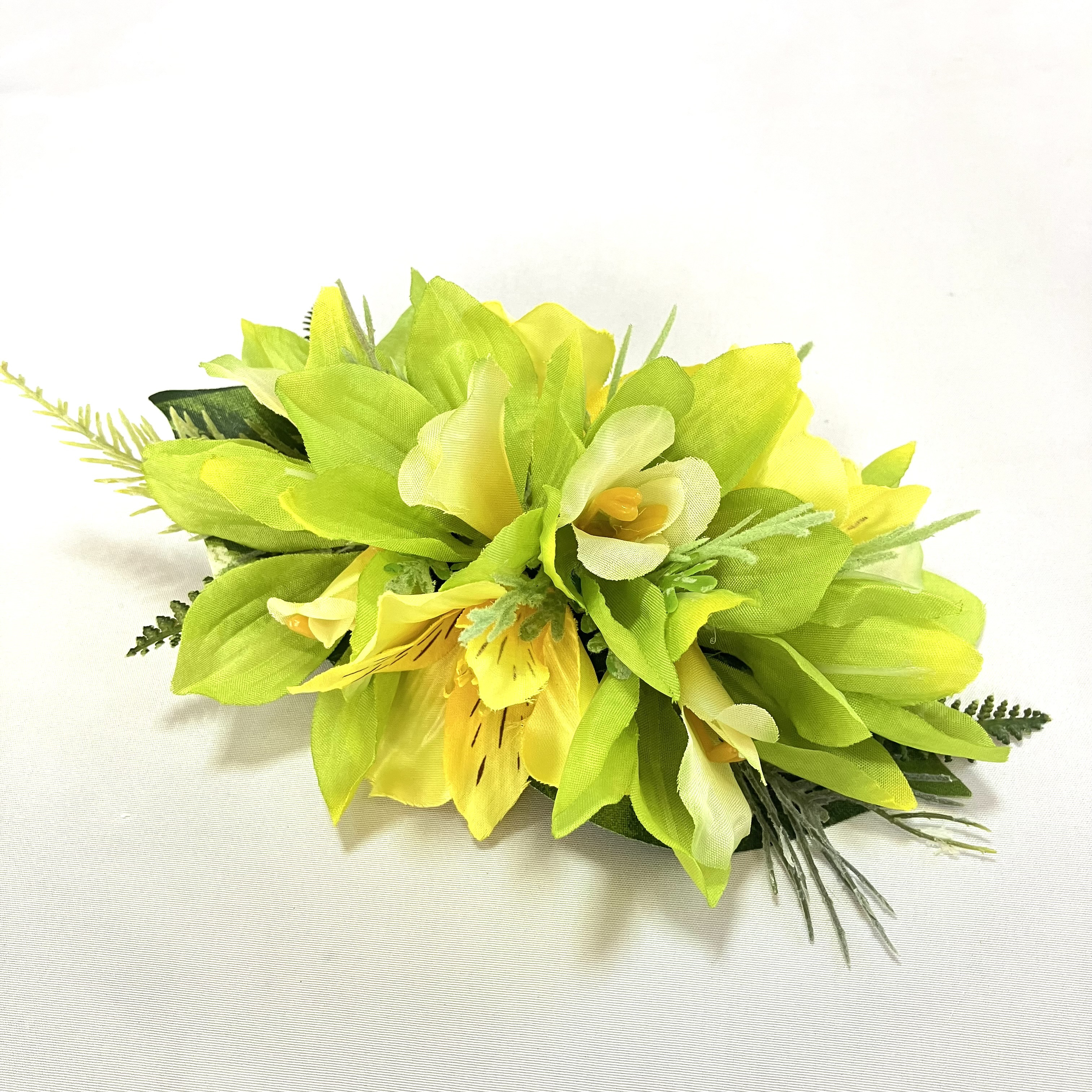 爽やかなシンビジューム＆アルストロメリア/フラダンス髪飾り/ブライダル/アーティシャルフラワー/和装/グリーン