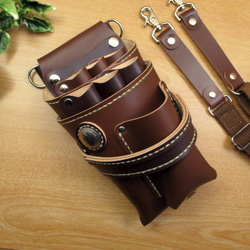 本革 ハンドメイド 9丁差し シザーケース (キャメル×ディープグリーン