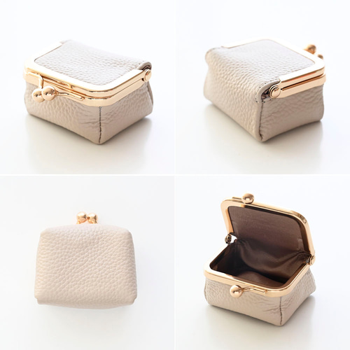 ボックス型 がま口 ミニポーチ 【 本革 ニュアンス 名入れ