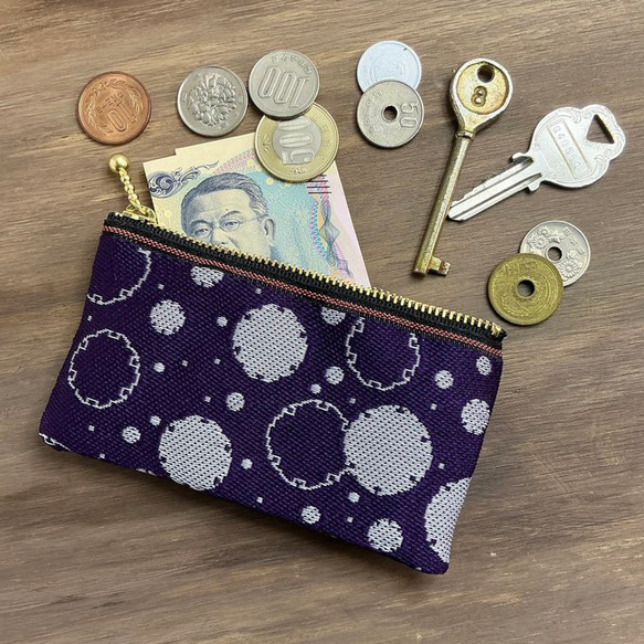 畳縁　硬幣錢包　名片夾　雪環圖案　日式風格　紫色的 第4張的照片