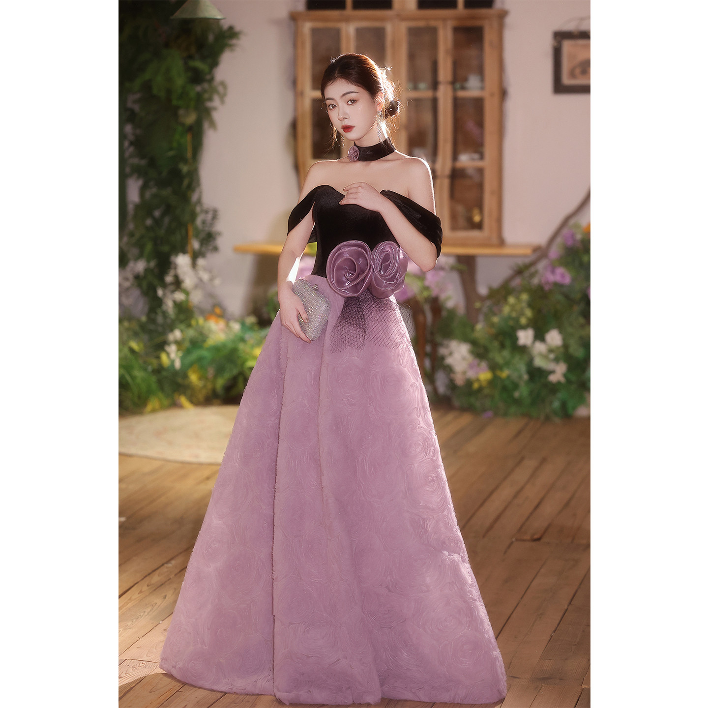 綺麗 紫 オフショルダー パーティードレス プリンセス 花嫁 誕生日 成人式 演奏会 二次会 前撮り 披露宴 09121