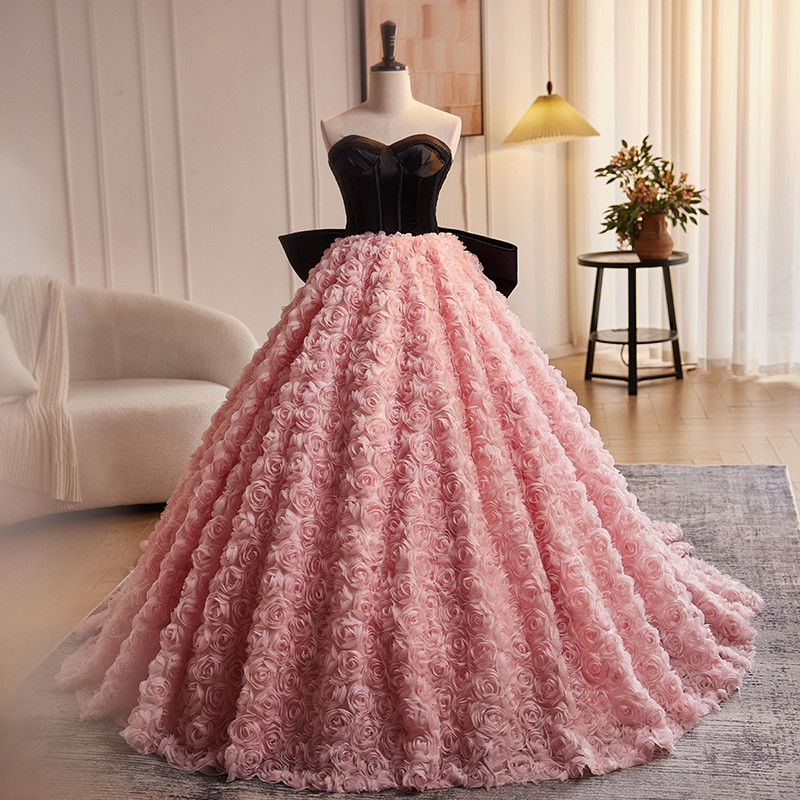 豪華 ピンク ふわふわ 花 ウェディングドレス プリンセス 花嫁 誕生日 演奏会 二次会 前撮り 披露宴 08785