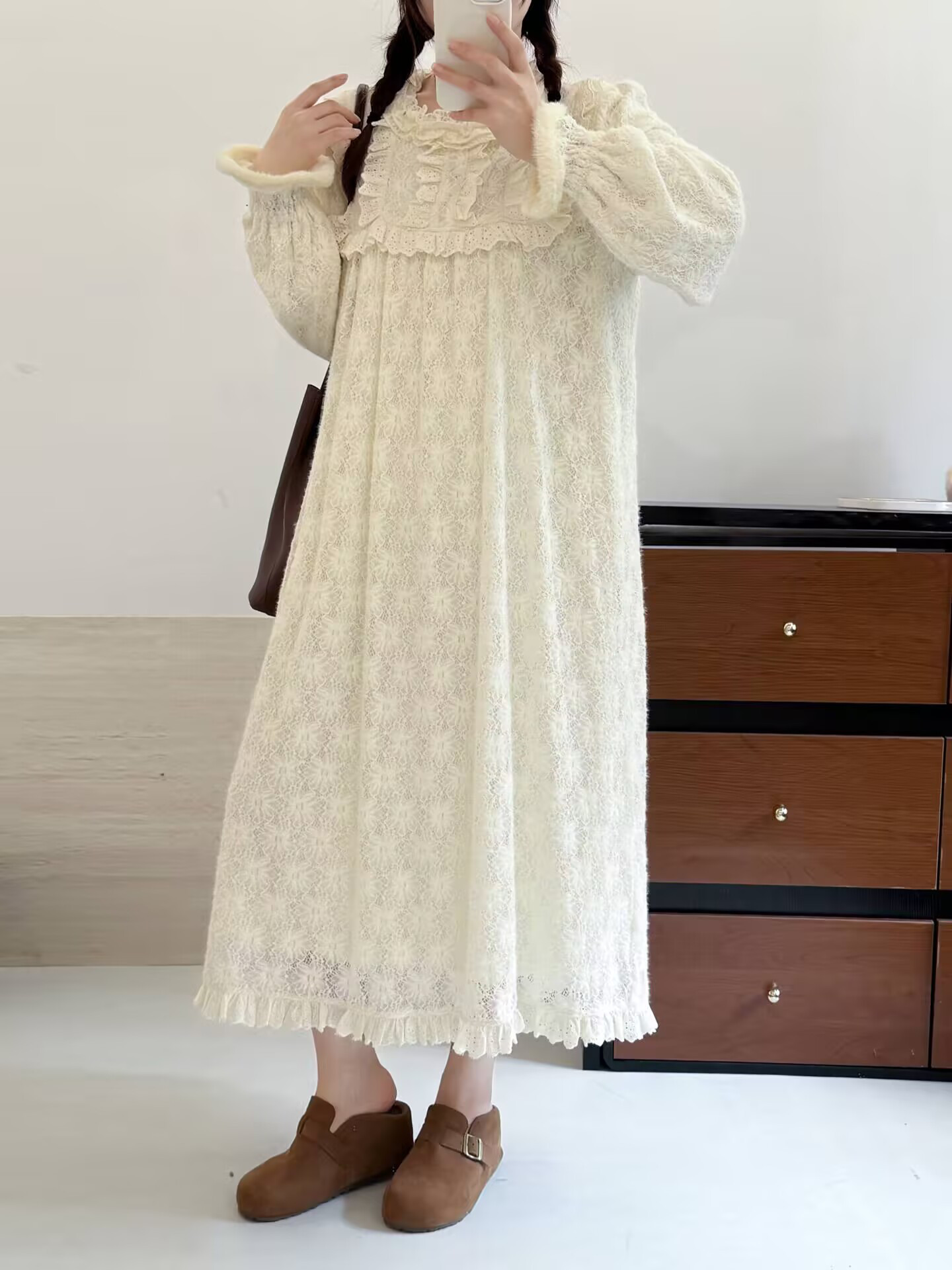 冬の新作婦人服宮廷レトロギャザーワンピース長袖ゆったり重ね着ロングスカート 6,945円