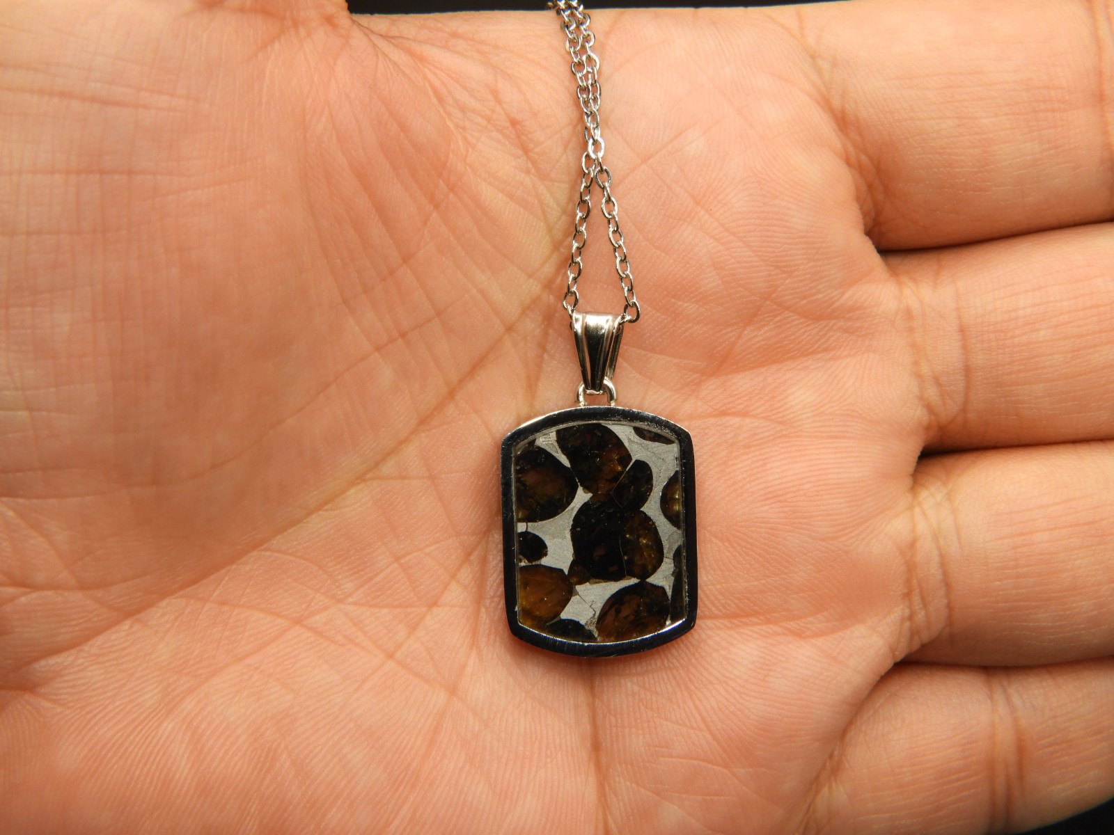 新作！宇宙の記憶！ロシア産の超貴重なパラサイト隕石のペンダントトップ！天然石　１０