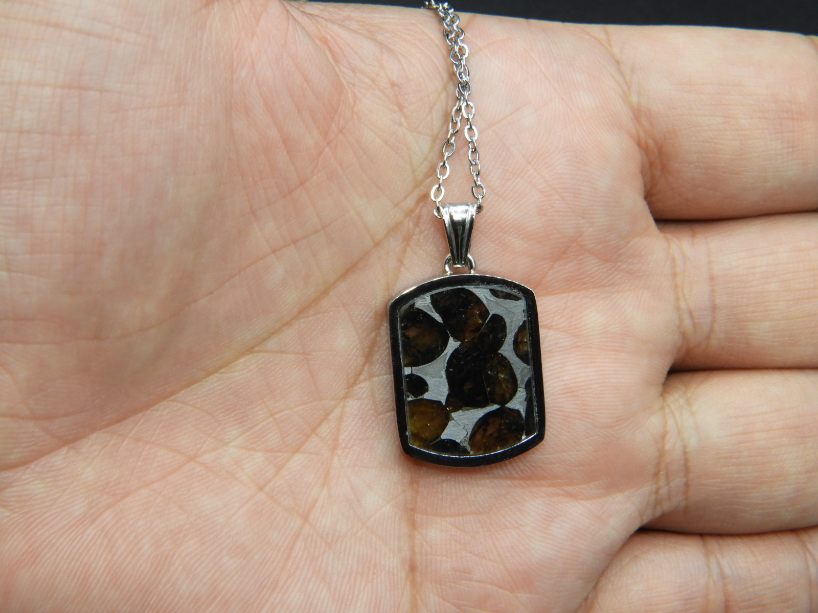 新作！宇宙の記憶！ロシア産の超貴重なパラサイト隕石のペンダントトップ！天然石　１０