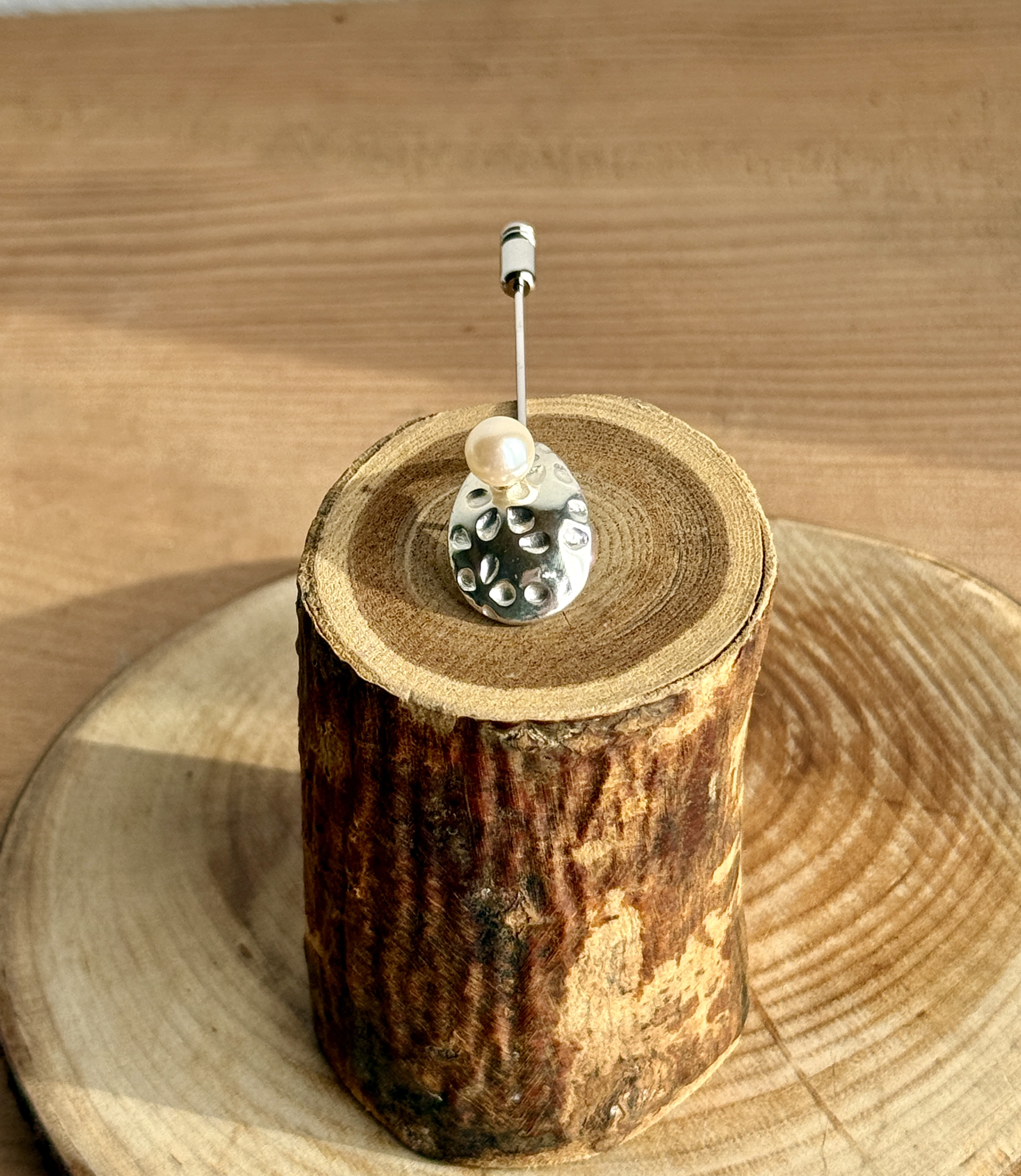 【純銀ピュアシルバーSV999】片穴本パールピンブローチ