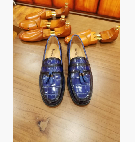 目地染め※ワニ革 クロコダイル レザー 24～27cm 本革 幅広 ローファー スリッポン メンズ ビジネスシューズ モ 38,350円