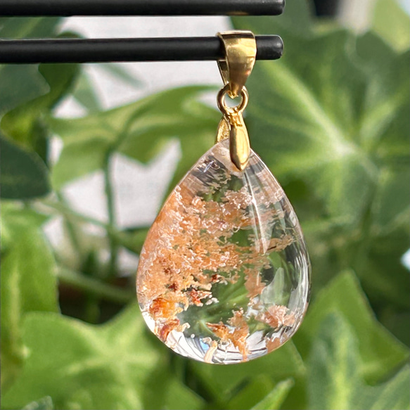 ～運気を上げる～ガーデンクォーツ オレンジベージュ　高透明　シルバー925　天然石ペンダントトップ 1枚目の画像