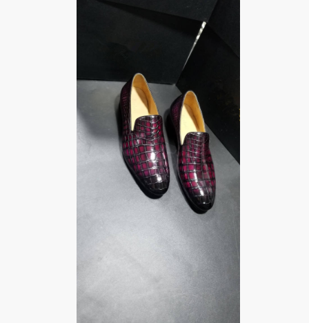 職人手染め※26cm 24-27cm クロコダイル ローファー スリッポン モカシン メンズ ワニ革 シューズ レザー