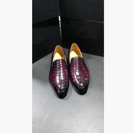 職人手染め※26cm 24-27cm クロコダイル ローファー スリッポン モカシン メンズ ワニ革 シューズ レザー