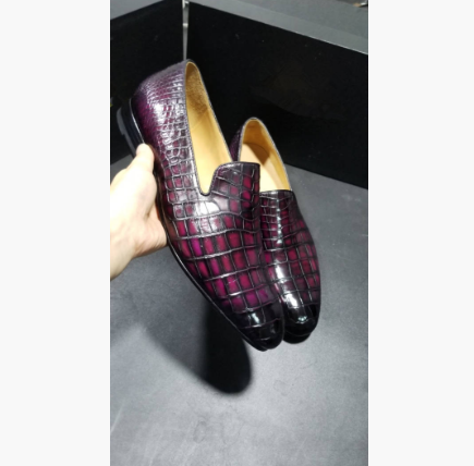 職人手染め※26cm 24-27cm クロコダイル ローファー スリッポン モカシン メンズ ワニ革 シューズ レザー