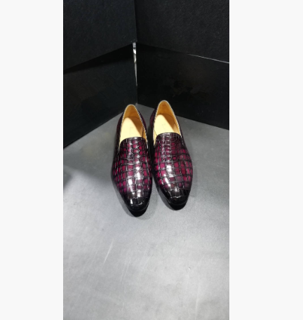 職人手染め※26cm 24-27cm クロコダイル ローファー スリッポン モカシン メンズ ワニ革 シューズ レザー