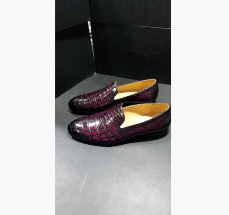 職人手染め※26cm 24-27cm クロコダイル ローファー スリッポン モカシン メンズ ワニ革 シューズ レザー