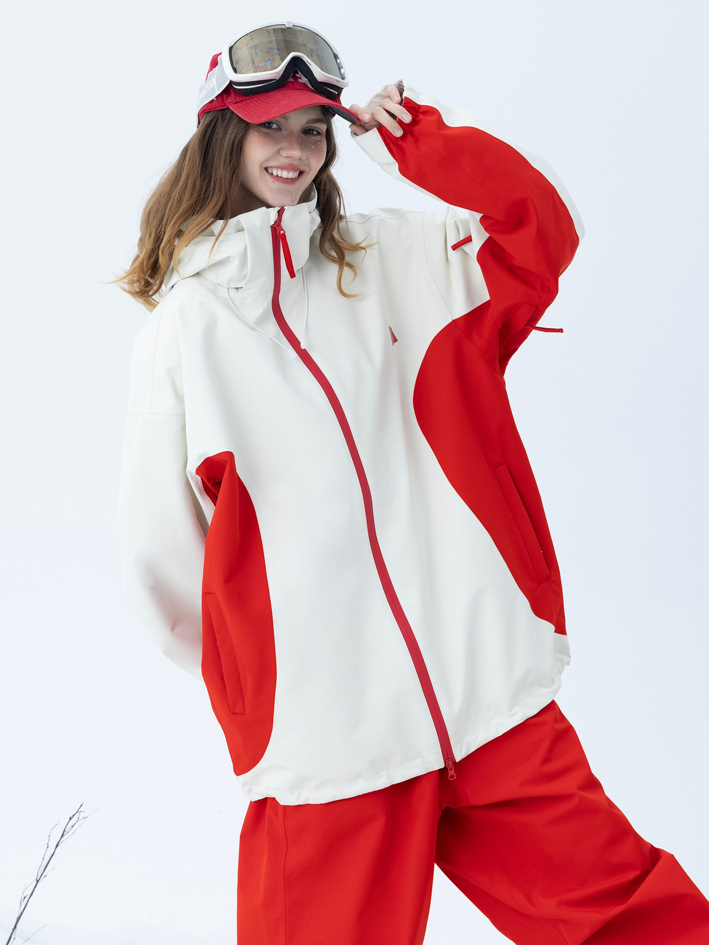 25-26 スノーボードウェア ジャケット単品 ベージュ赤 ゆったり 3L メンズ レディース パーカー SK022