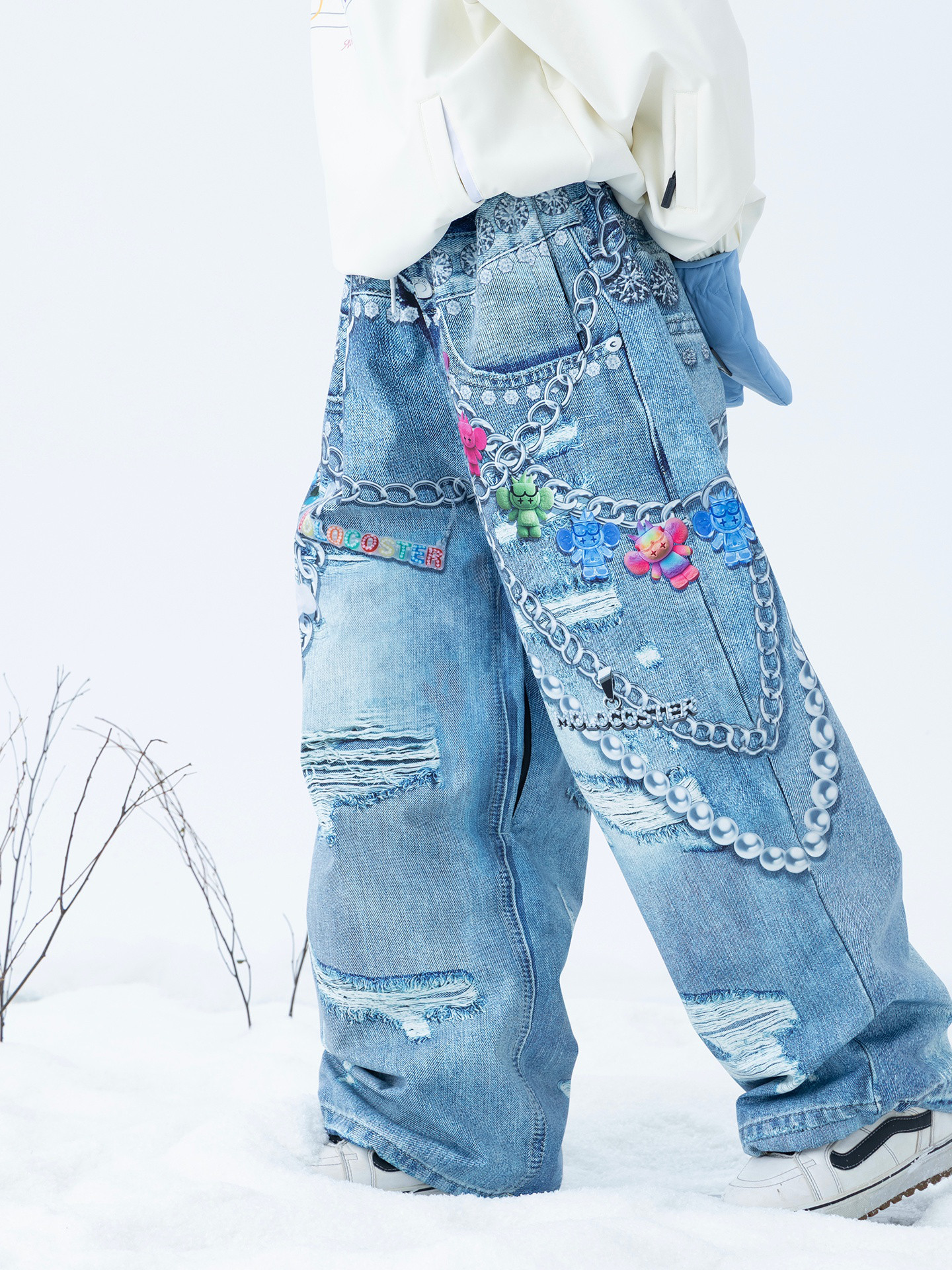 25-26 スノーボードウェア パンツ単品 デニム プリント おしゃれ 3L メンズ レディース ズボン SK023