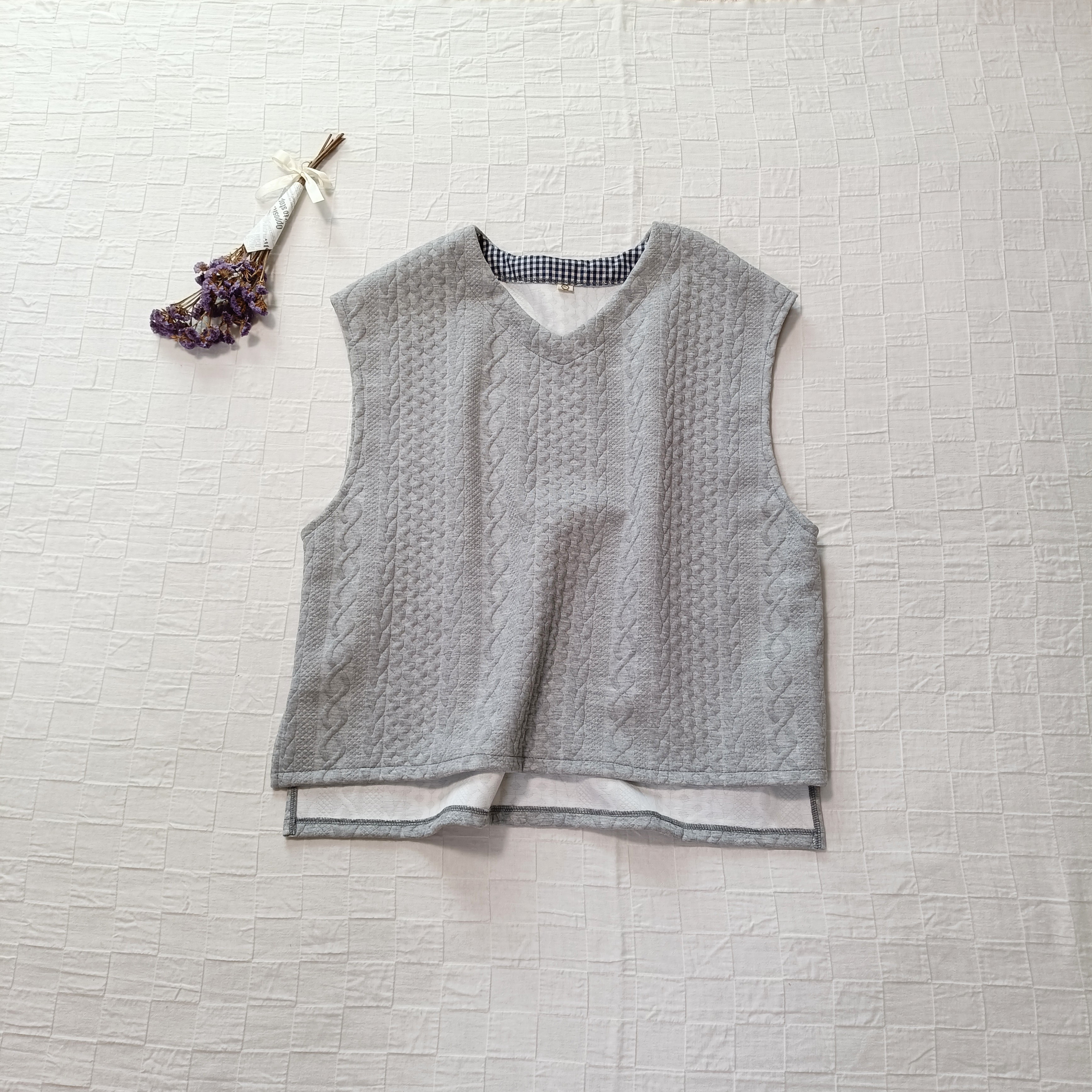 サイドスリット ジャガードベスト　ライト杢グレー　ジャガードニット   Creema限定