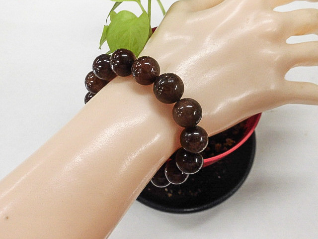 天然石 赤針ルチルクォーツ13.0～13.6mm玉ブレスレット 内周18.0cm 　　250720608