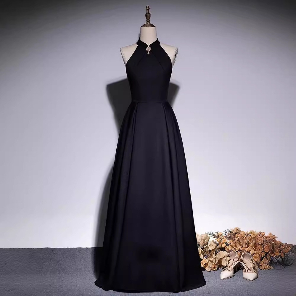 高級感 黒 ノースリーブ パーティードレス シンプル 優雅 韓国風 誕生日 成人式 演奏会 二次会 前撮り HL586