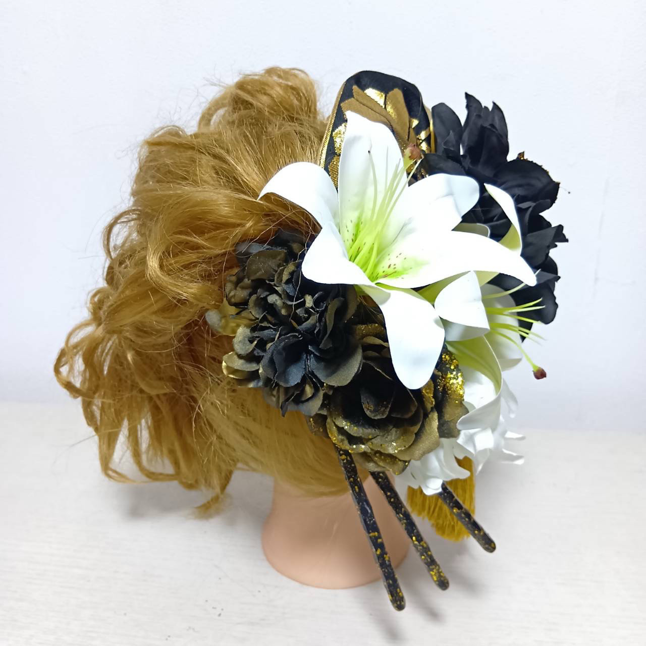 33 ギャル　振袖　成人式　ド派手　盛り髪　花魁　ゴールド　ギャル振袖　ギャル成人式　黒　体育祭　金　ギャル振袖　髪飾り