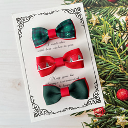 千鳥格子柄リボンの親子お揃いヘアアクセサリーセットAグレー