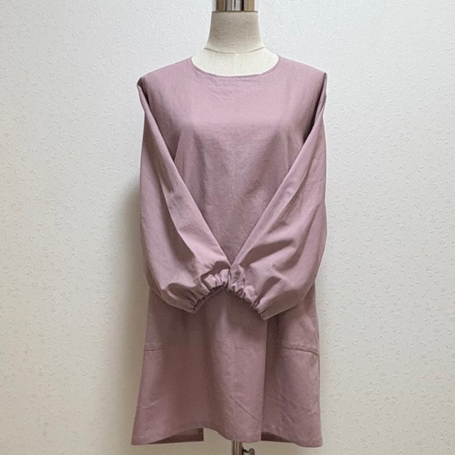シックなチュニック風の割烹着☆人気のコットンリネン（オールドローズ）