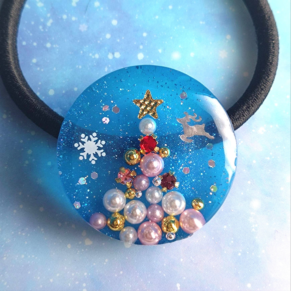 ブルークリスマスツリー　レジン　ハンドメイド　ヘアゴム ブルークリスマスツリー レジン ハンドメイド ヘアゴム 作家のための