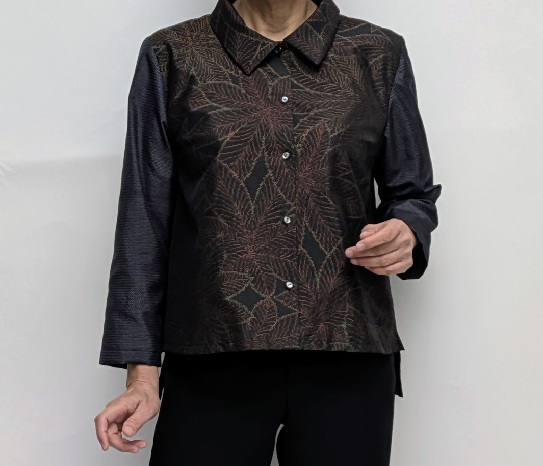 着物リメイク 大島紬 ブラウス ジャケット 光沢が美しい