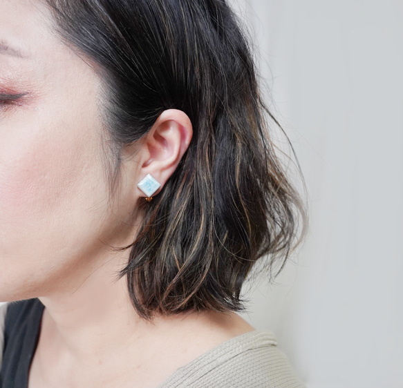 T-267 美濃燒 | 原始磁磚耳環/耳環 [真皮飾面] 第5張的照片