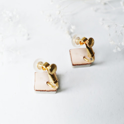 T-267 美濃燒 | 原始磁磚耳環/耳環 [真皮飾面] 第3張的照片