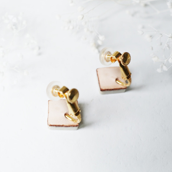 T-267 美濃燒 | 原始磁磚耳環/耳環 [真皮飾面] 第3張的照片