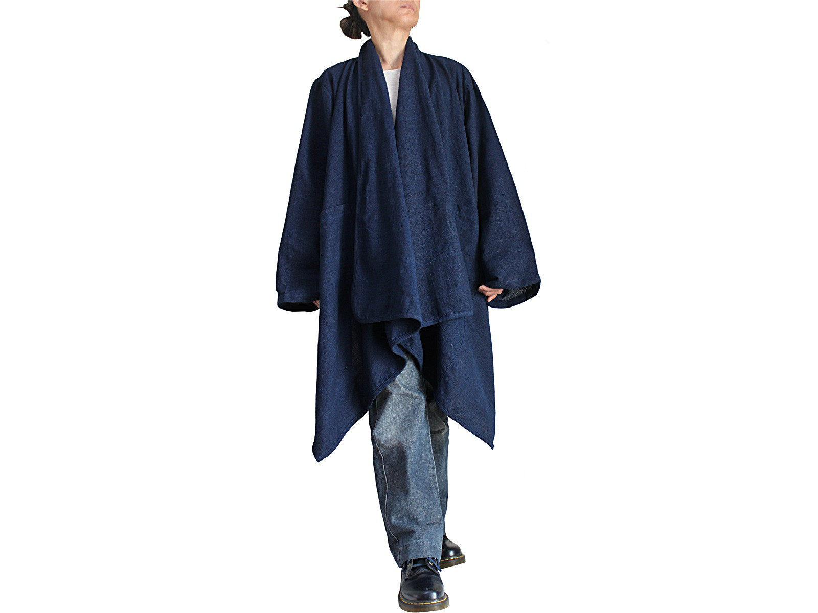 ナーンの草木染め手織り綿コクーン羽織コート（JFS-197）
